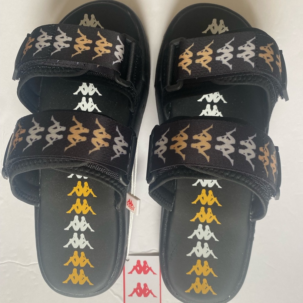 Kappa Banda Mitel 7 Adjustable Slides Men' Size 9 Black/Yellow/White Brand New